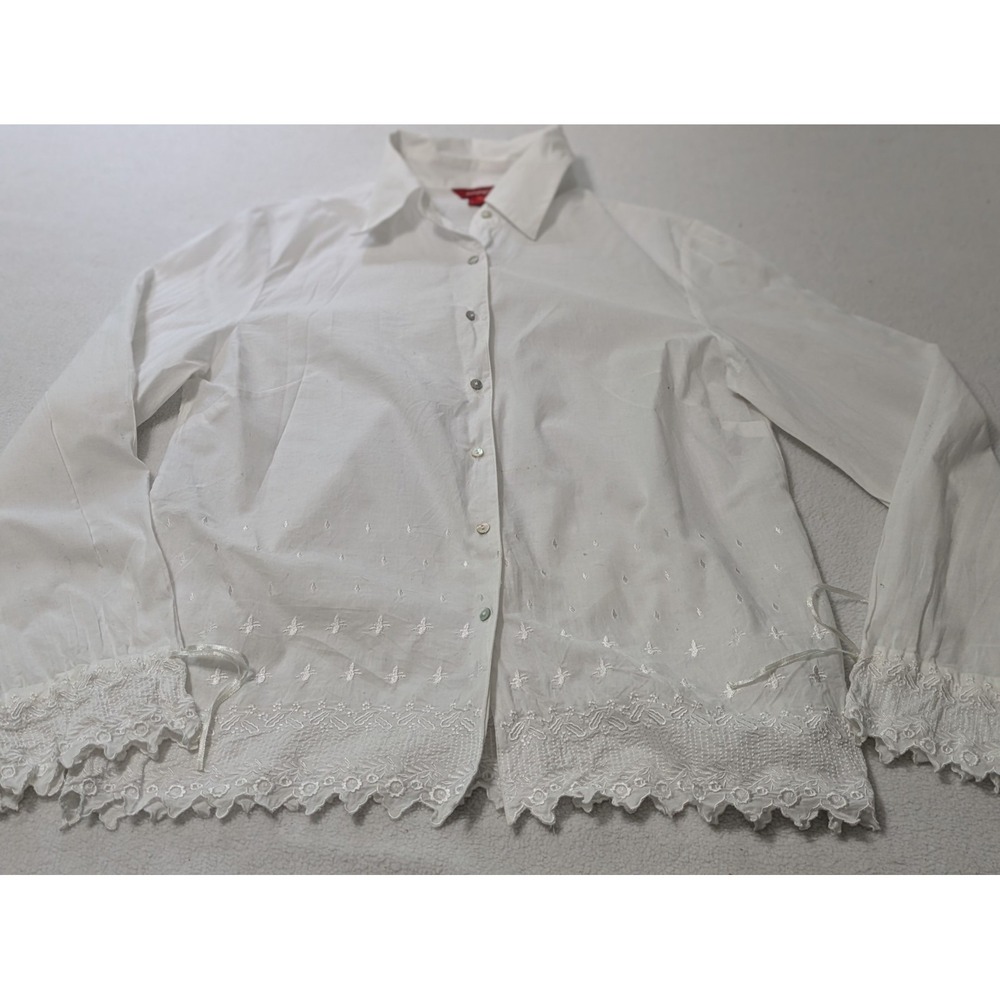 Sundance White Lace Button Up Blouse Top Lace Grandma Core Whimsy Dainty Collar
